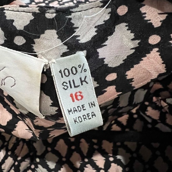 Vintage Lord & Taylor Pink &‎ Black Silk Long Sleeve Dress - Picture 5 of 12